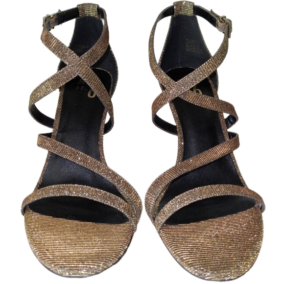 NWOT Gold Sparkly Strappy Heels - Picture 4 of 12